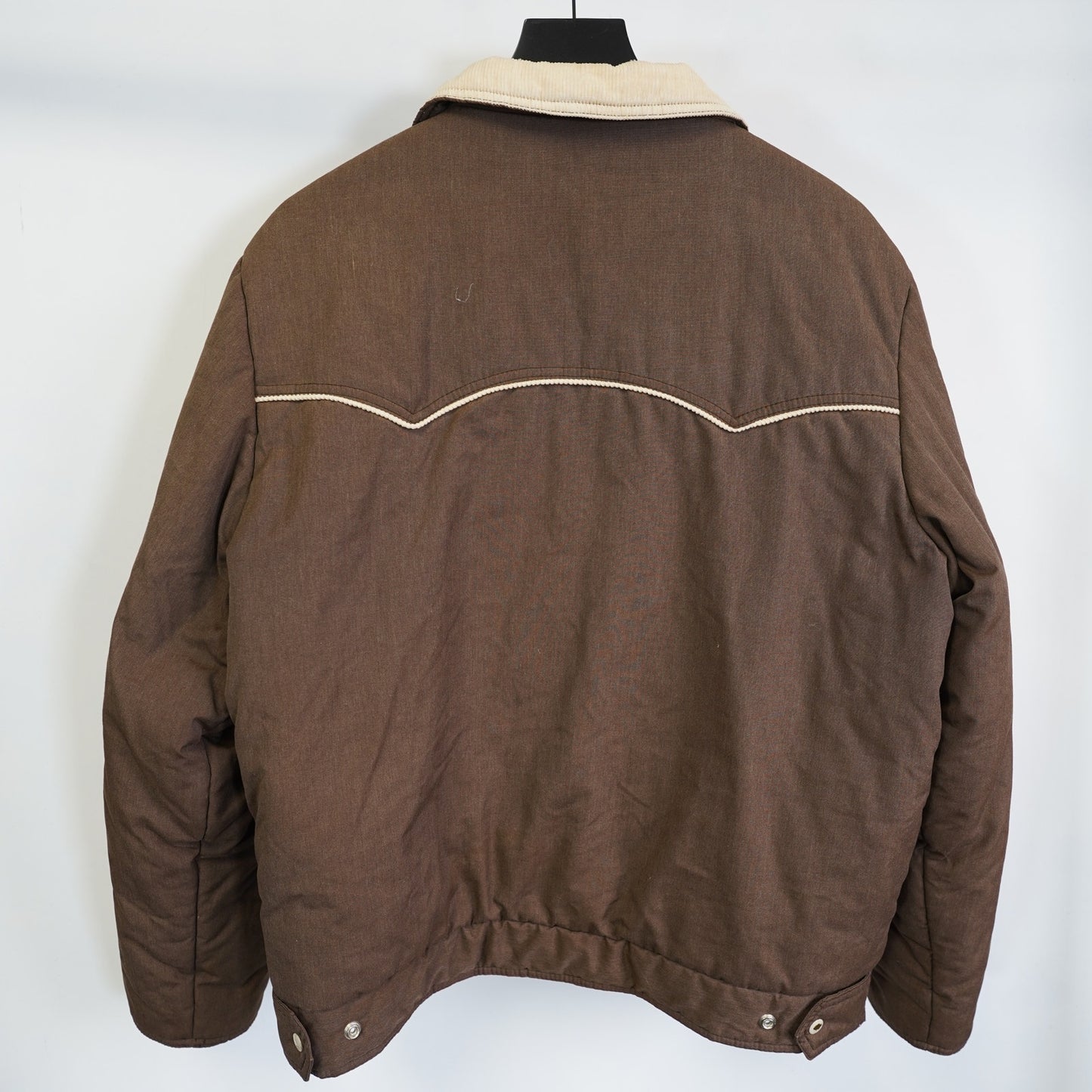 (XL) Vintage 70s Supreme Western Puffer Jacket Men's XL Cowboy Ranch Coat Brown