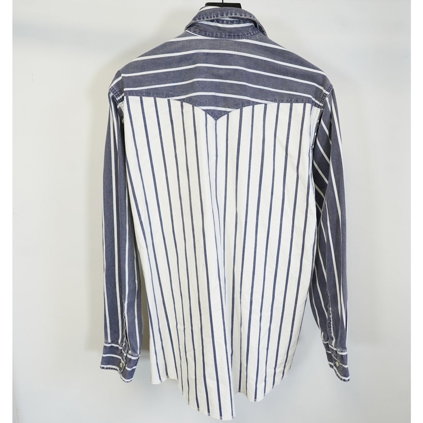 (L) Vintage Wrangler Brushpopper Western Striped Button Up Men's 16.5-35 Large White