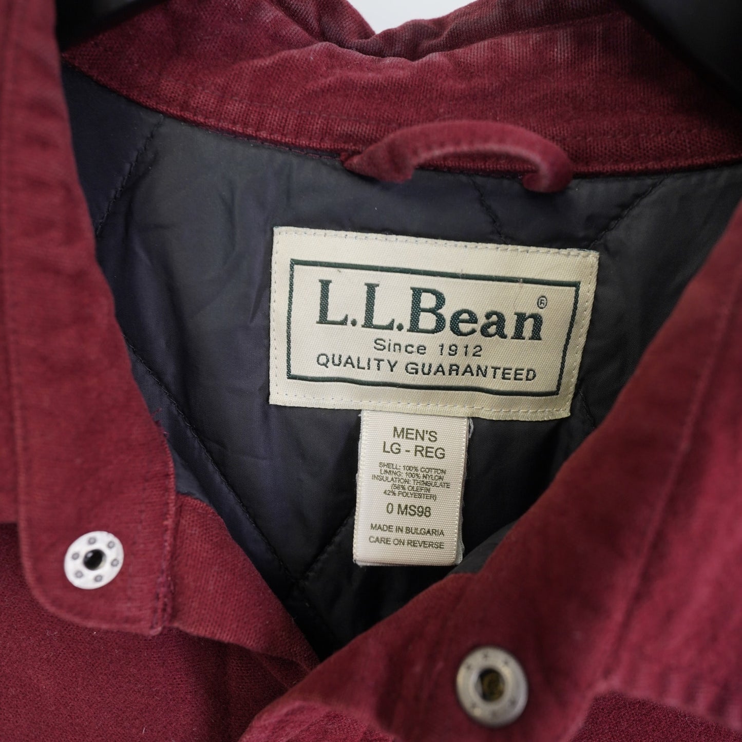 (L) L.L. Bean Chamois Cloth Chore Jacket Men's L Button Up Maroon Insulated Utility