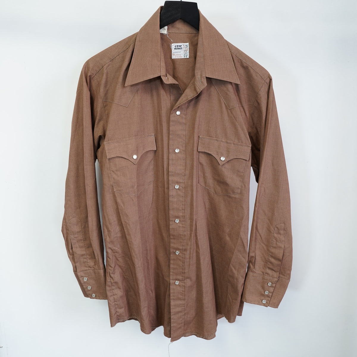 (L) True Vintage 1970s Pearl Snap Wide Collar Western Button Up Men's L Brown Long