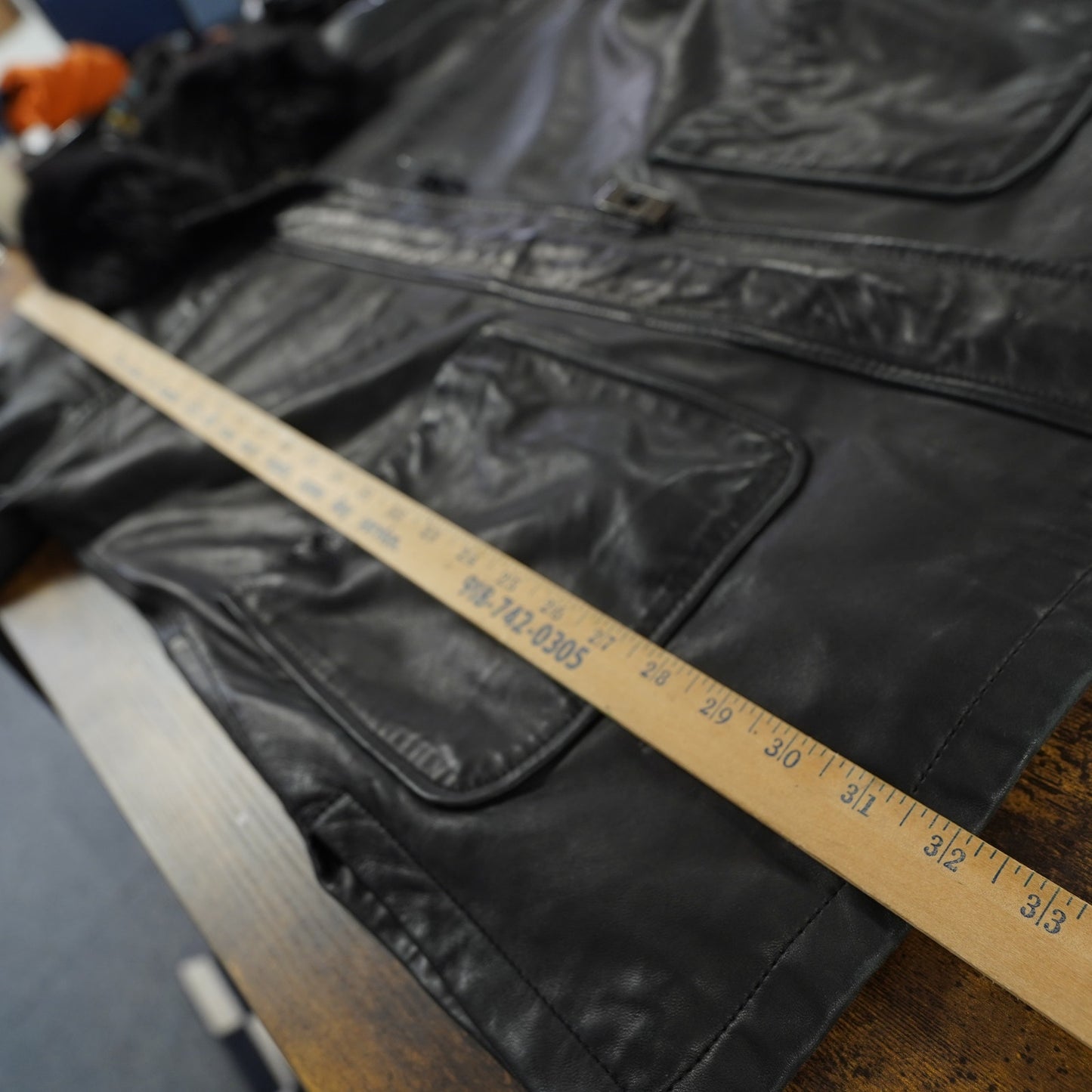 (Women's M) Vintage 90s Black Leather Jacket Fox Fur Collar LNR Women's M Trench Coat Glam