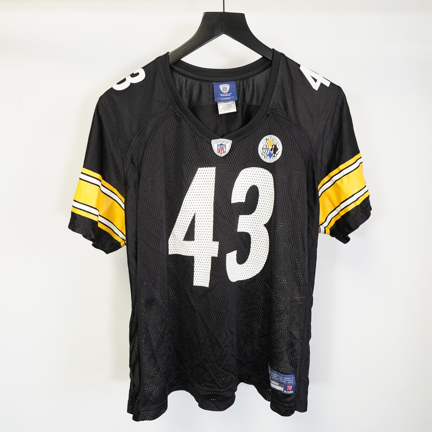 (Women's XL) Vintage Reebok Pittsburgh Steelers Troy Polamalu #43 Jersey Black NFL