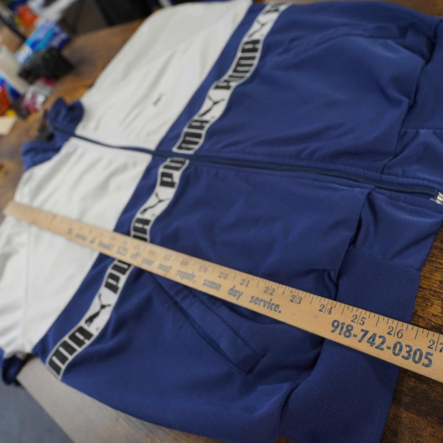 (L) Vintage Puma 90s Track Jacket Navy White Men's L Retro Full Zip