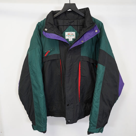 (3XL) Vintage McGregor 90s Colorblocked Ski Jacket Black Green Gorpcore