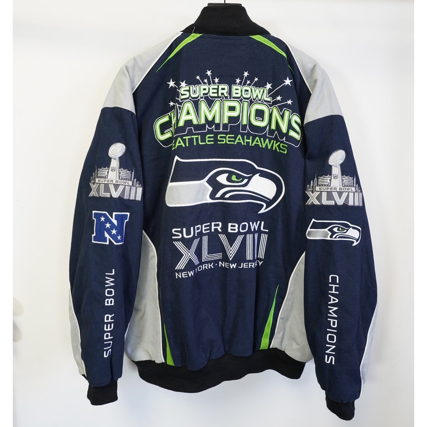 (XXL) Vintage Seattle Seahawks Super Bowl XLVIII Champs Nascar Jacket Mens 2XL Patch