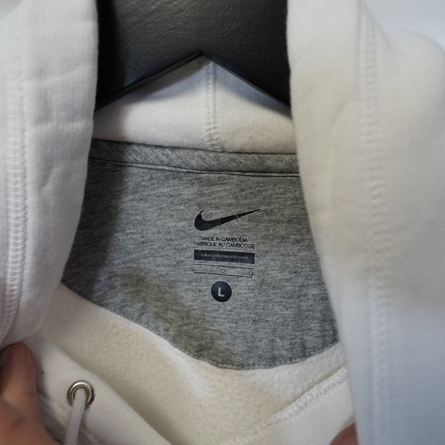 (L) Nike Big Logo Hoodie Men's L White Blue Jacket Spellout Swoosh Center Check