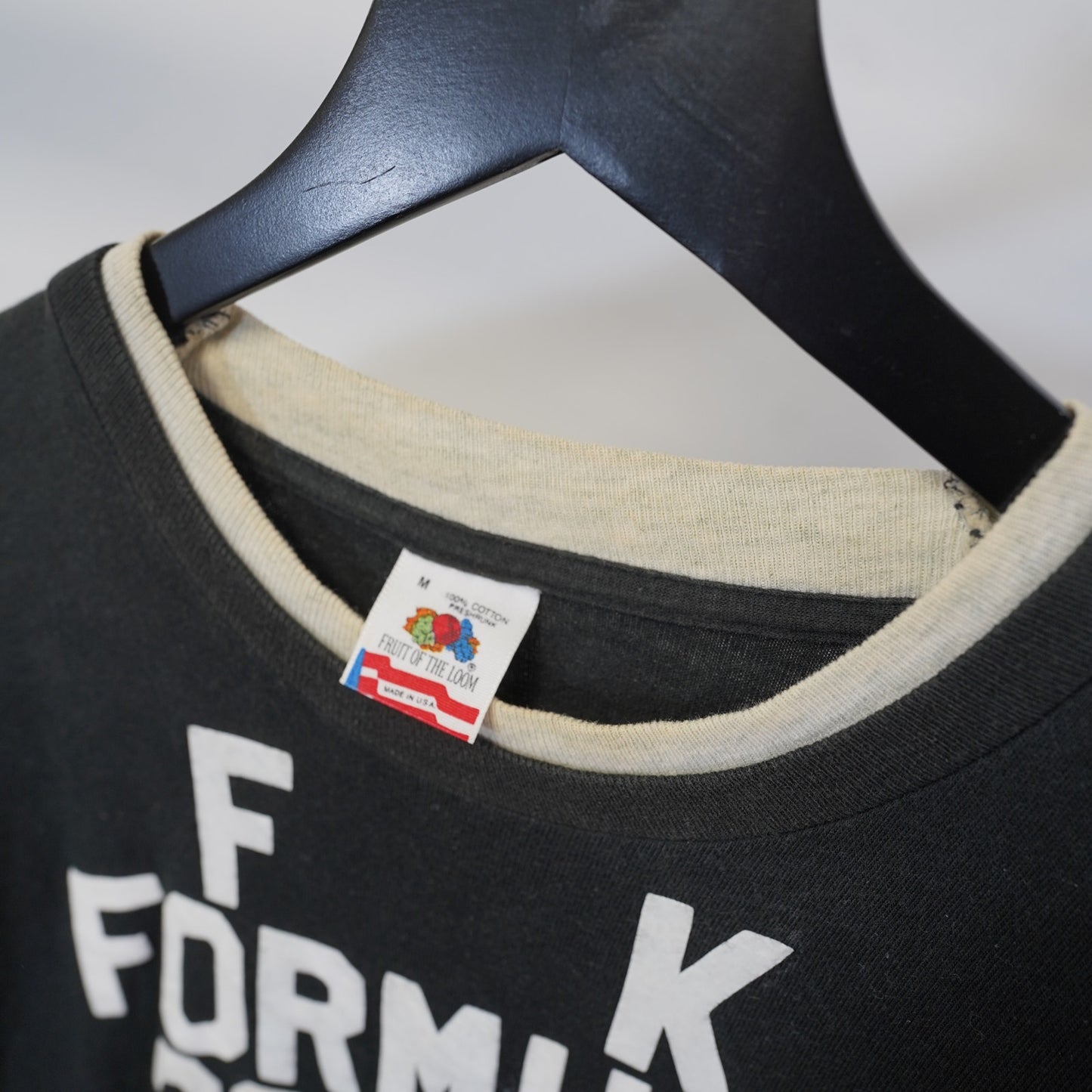 (M) Vintage World Soccer Formula Single Stitch T-Shirt Men's M Black Fruit of Loom