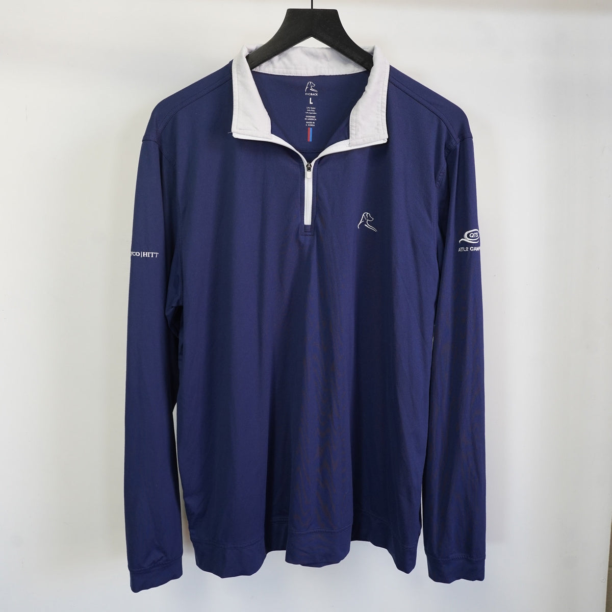 (L) Rhoback Performance 1/4 Quarter-Zip Pullover Fleet Navy USA Flag Men's L Blue
