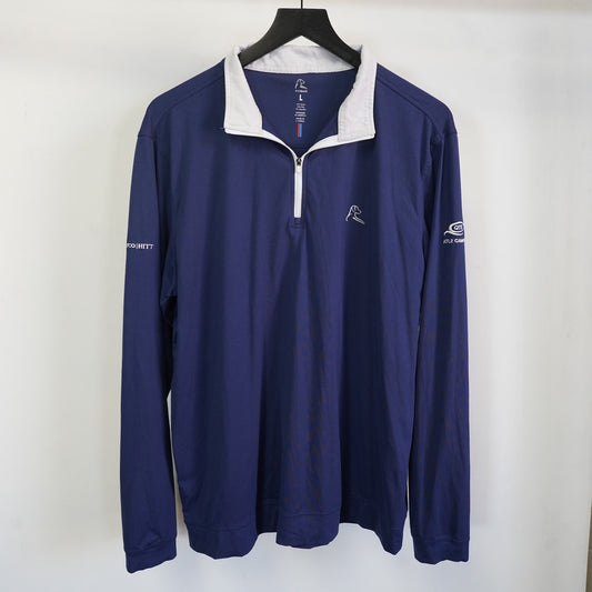 (L) Rhoback Performance 1/4 Quarter-Zip Pullover Fleet Navy USA Flag Men's L Blue