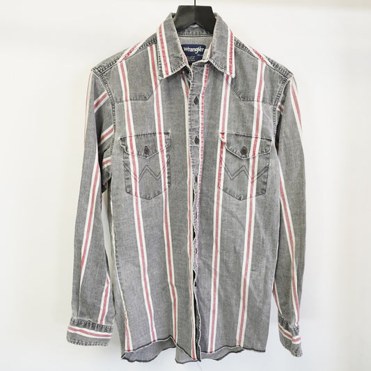 (S) Vintage 90s Wrangler Brushpopper Western Button Up Shirt Men's S Gray Striped