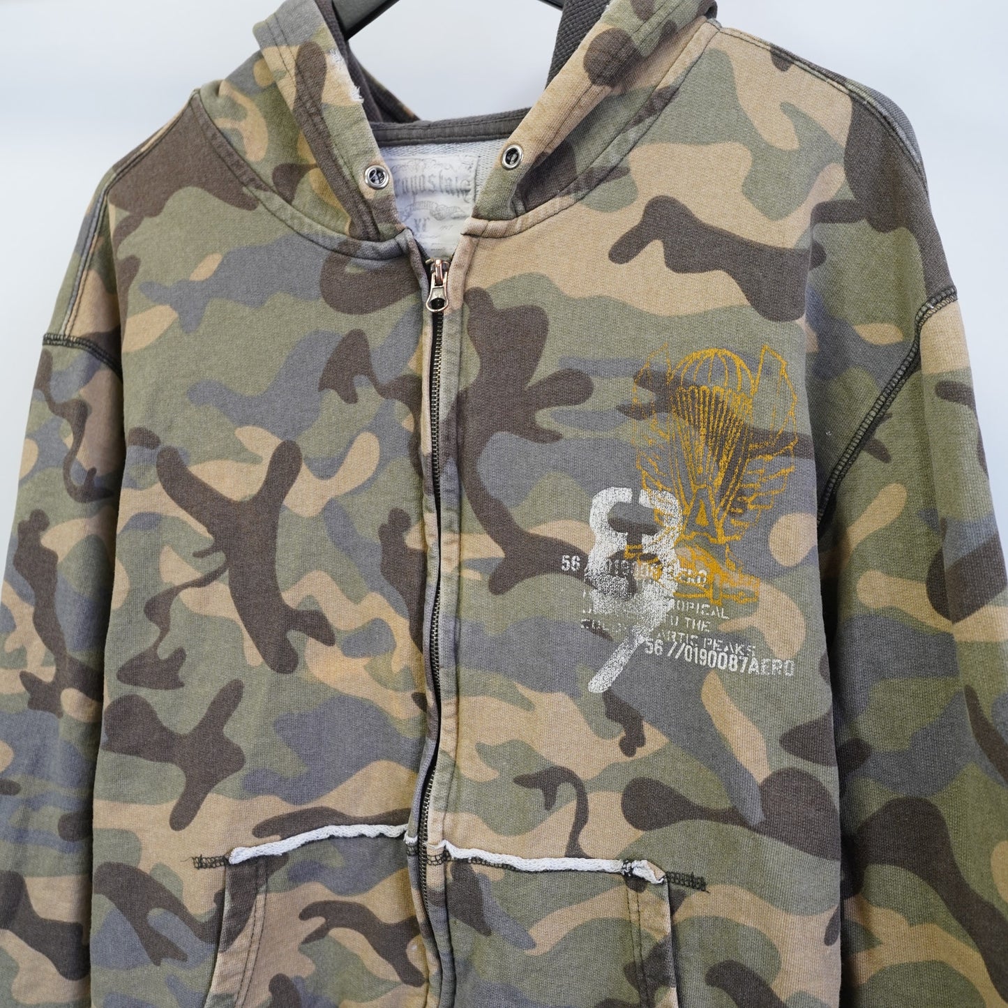(XL) Vintage Aeropostale Y2K Camo Full Zip Hoodie Men's XL Green Military 2000s