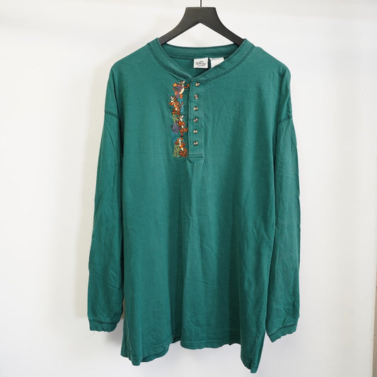 (XXL) Vintage Tigger Winnie the Pooh Embroidered Henley Men's XXL Green Disney