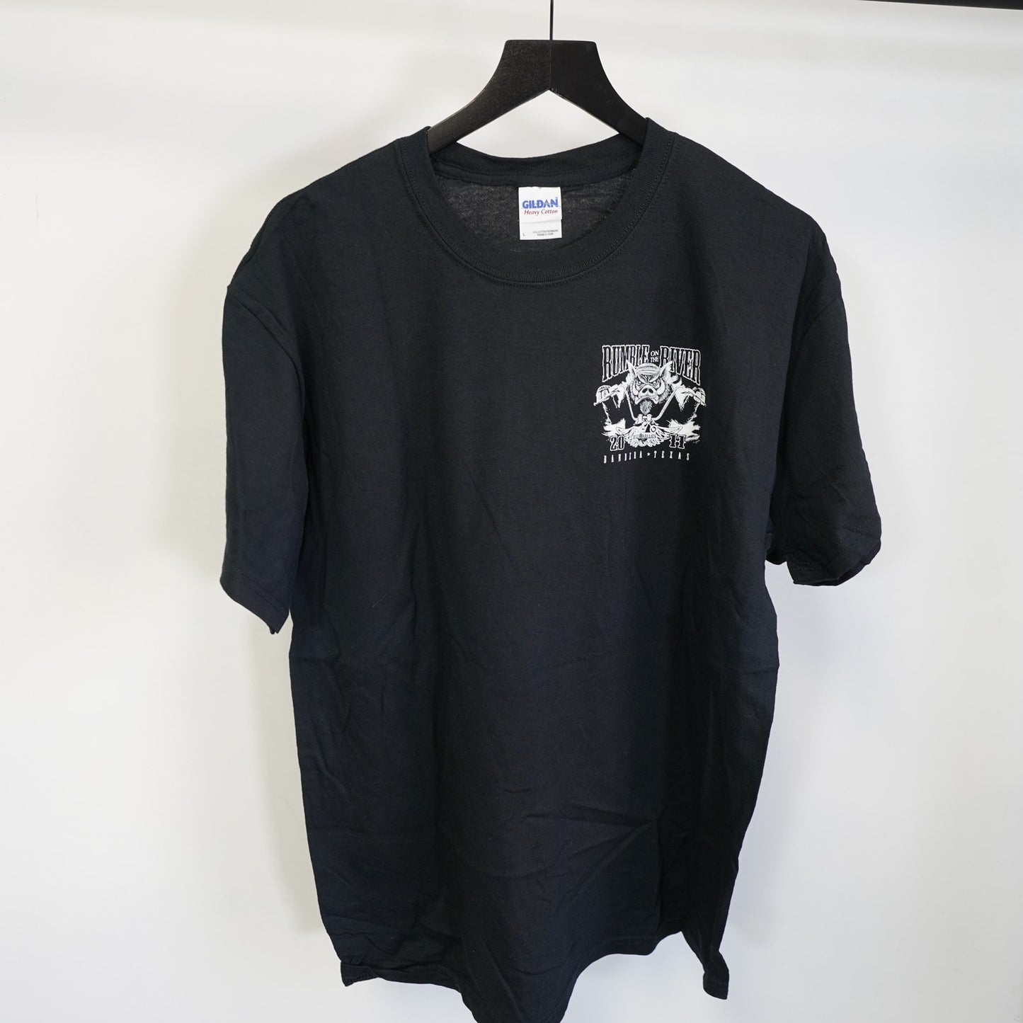 (L) Vintage Hog Biker Rumble on the River Motorcycle T-Shirt Men's L Black