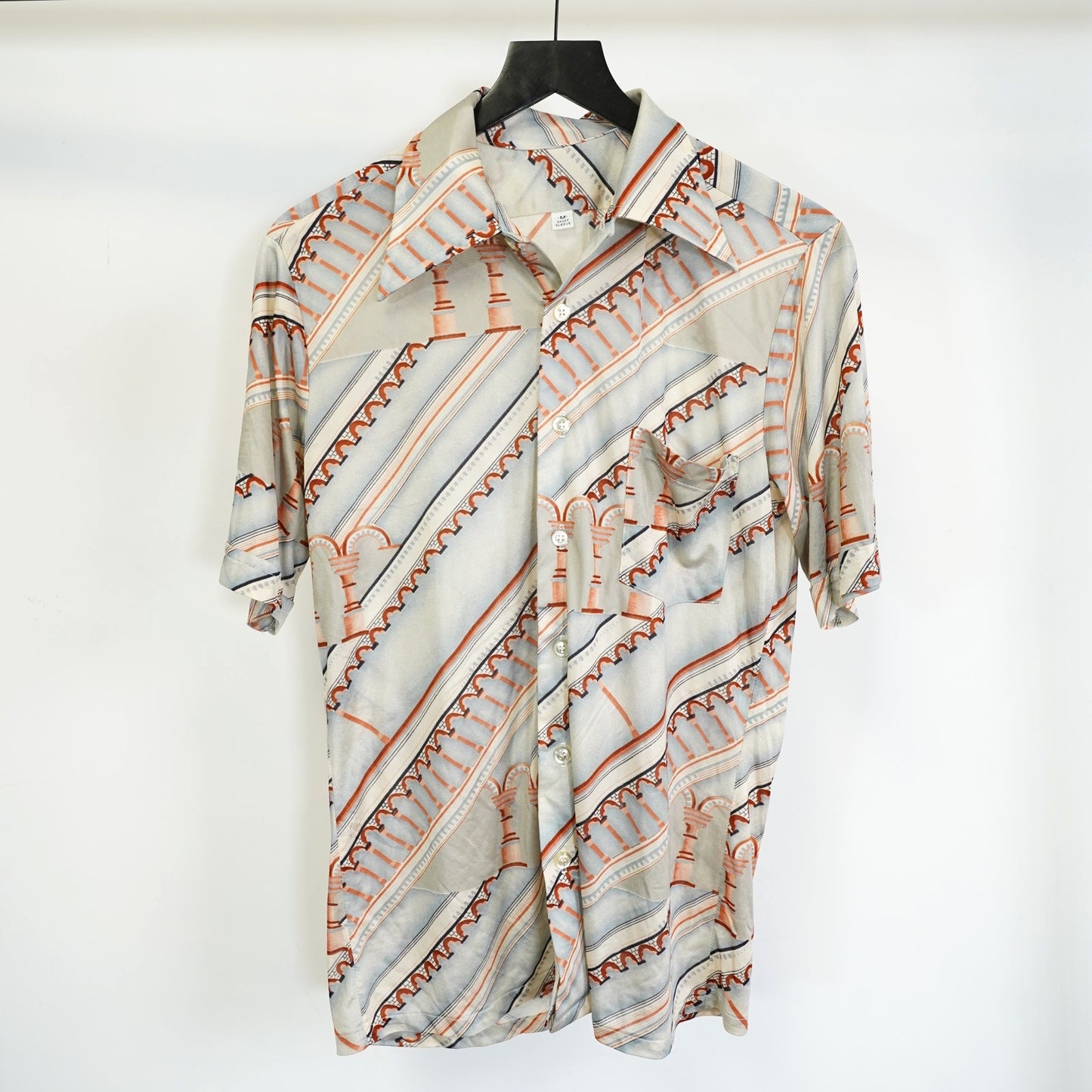 (M) True Vintage 70s Disco Architecture Button Up Shirt Men's M Boho Groovy Hippie