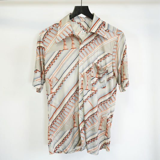 (M) True Vintage 70s Disco Architecture Button Up Shirt Men's M Boho Groovy Hippie