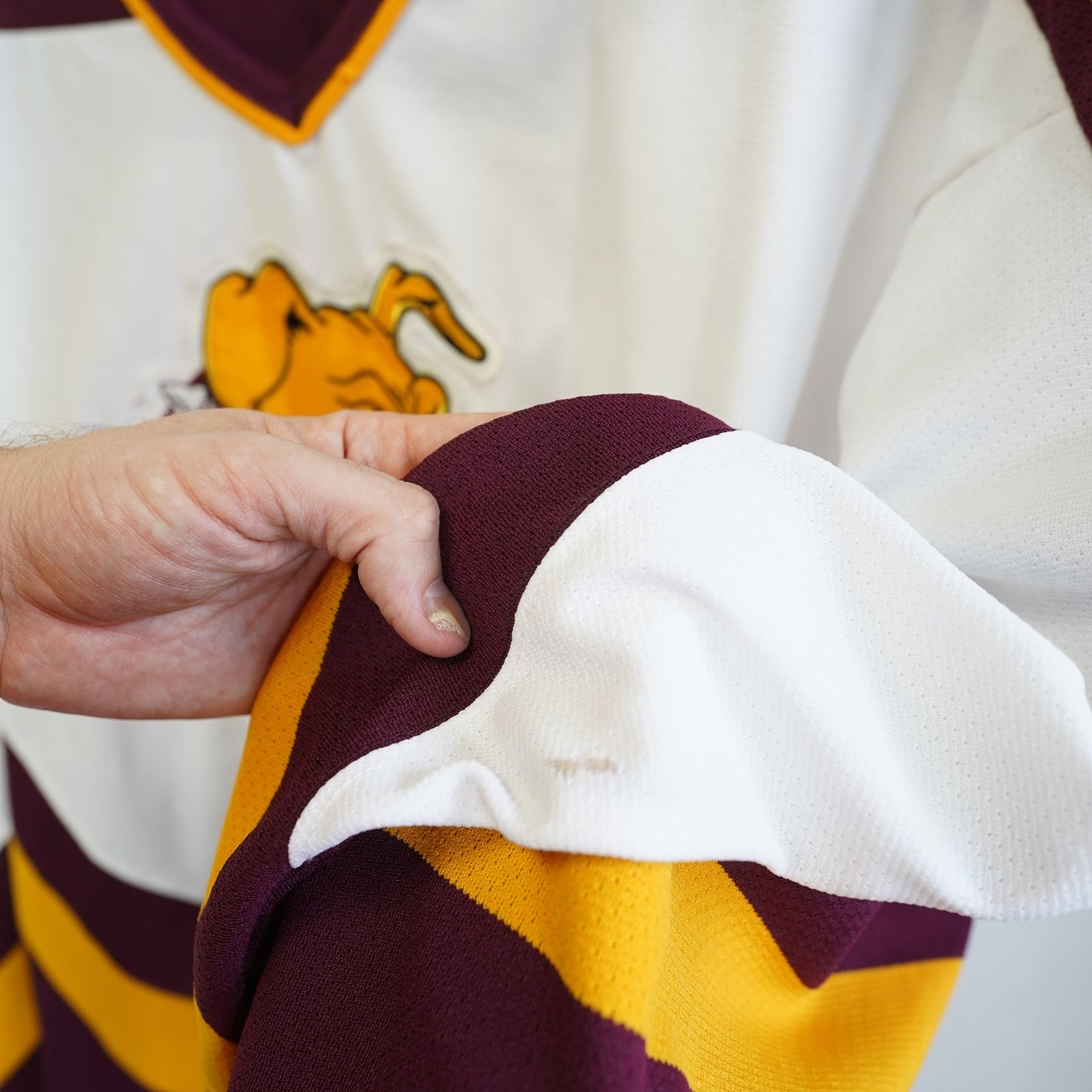 (XL) Vintage Ferris State Bulldogs Hockey Jersey Embroidered Men's XL White Gold