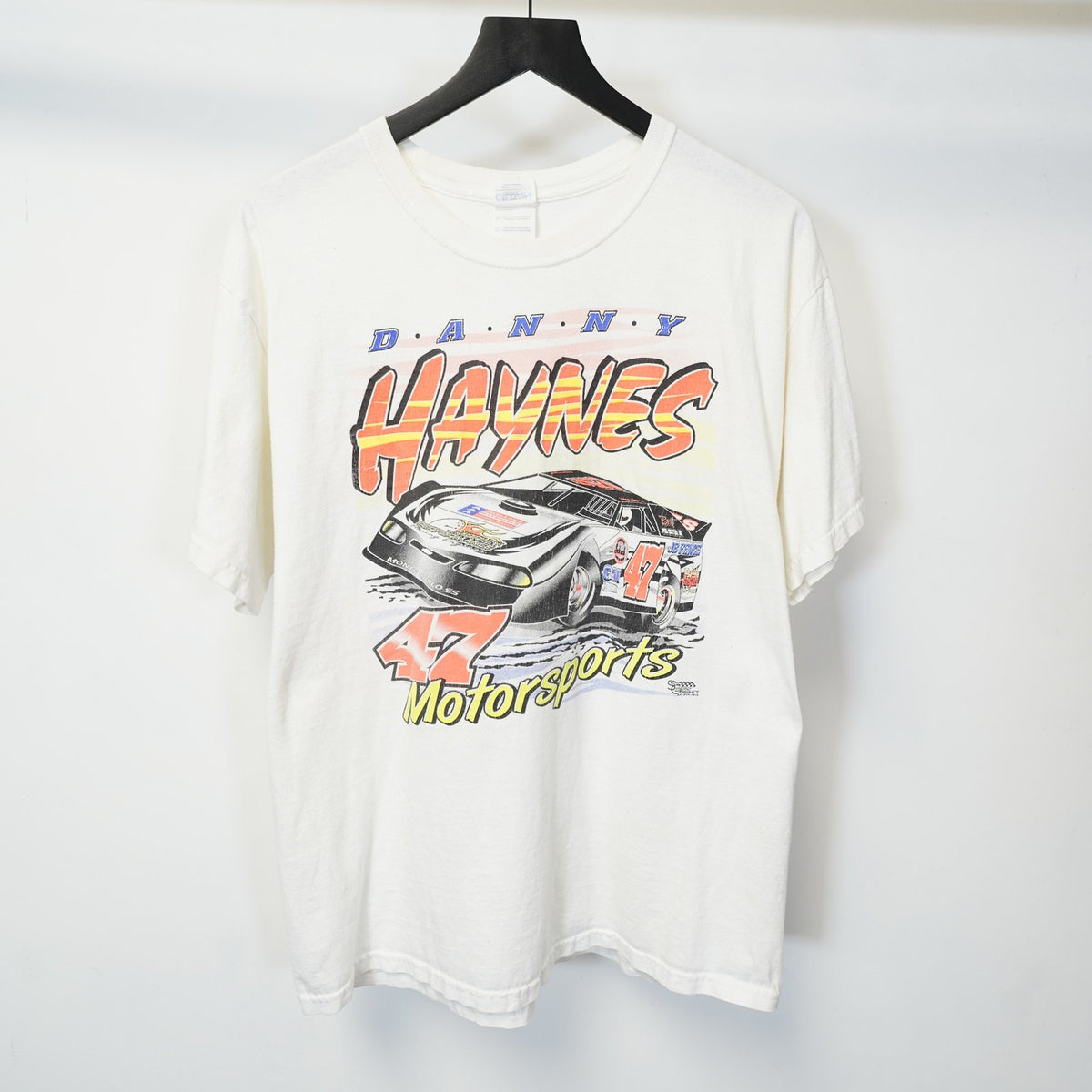 (M/L) Vintage Danny Haynes Retro Drag Racing T-Shirt Men's M/L White Orange Car Race