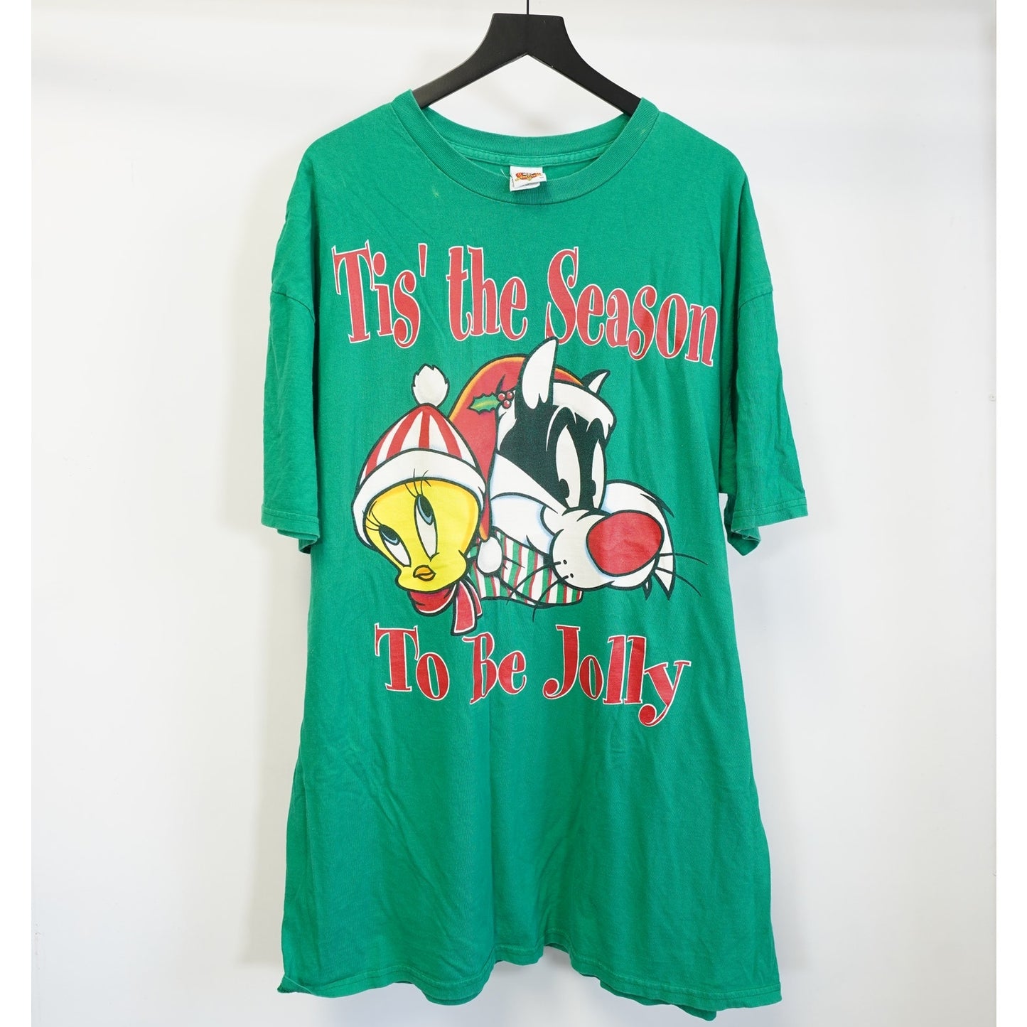 (XXL) Vintage Looney Tunes Christmas Sleep T-Shirt Tweety Sylvester Men's XXL Green 90
