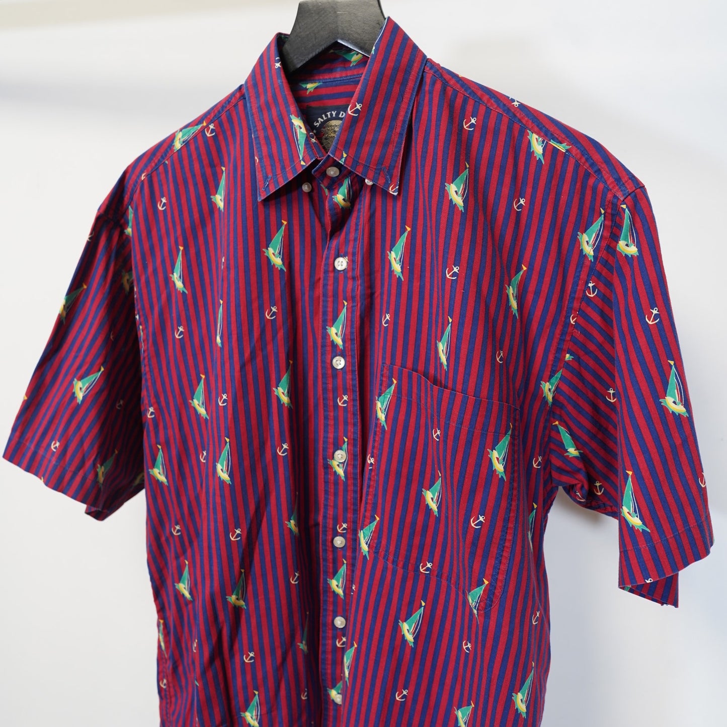 (M) Vintage Salty Dog Gant Sailing Striped 90s Button Up Men's M Red Blue Yacht Boat