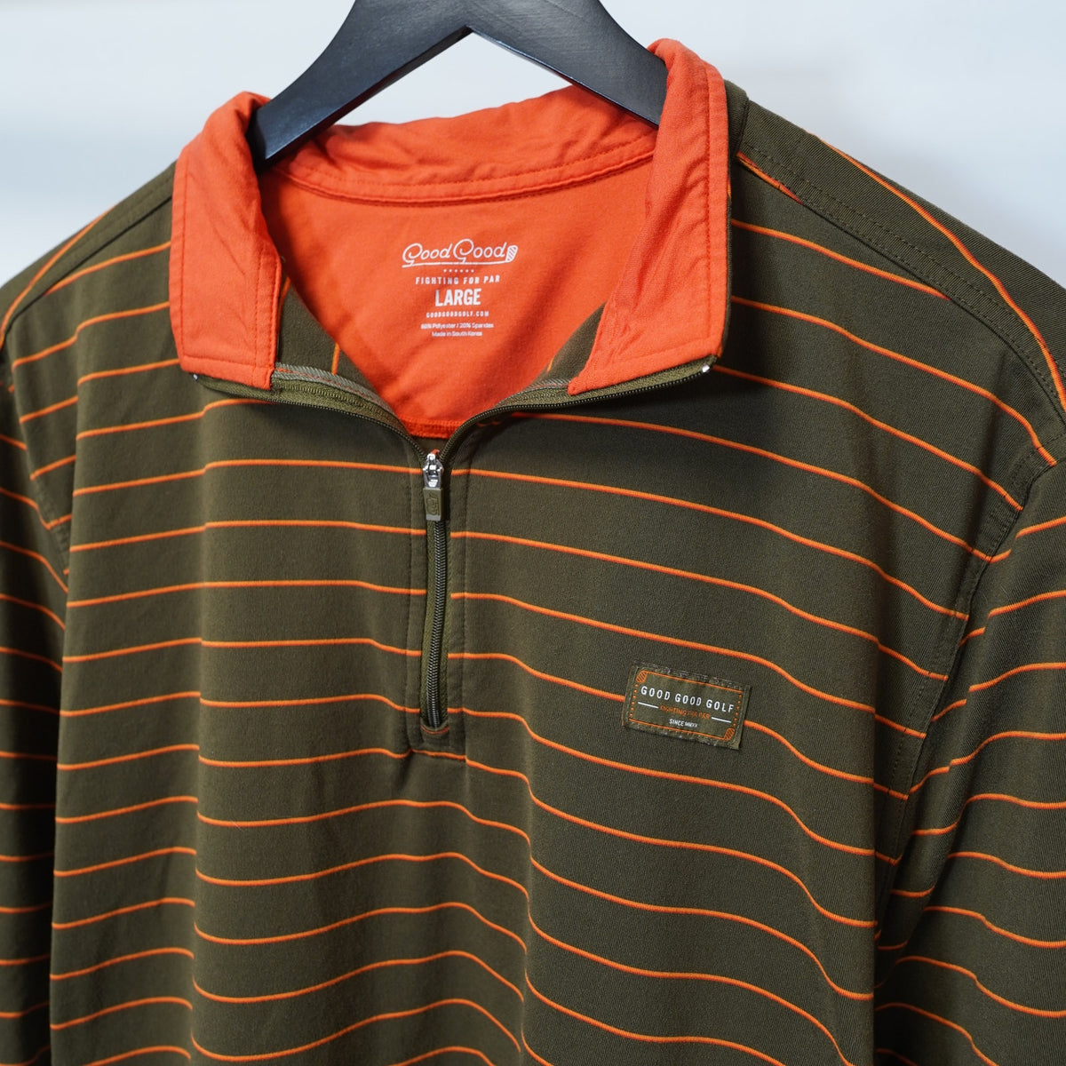 (L) Good Good Golf Striped Performance 1/4 Zip Pullover Shirt Men's L Brown Orange