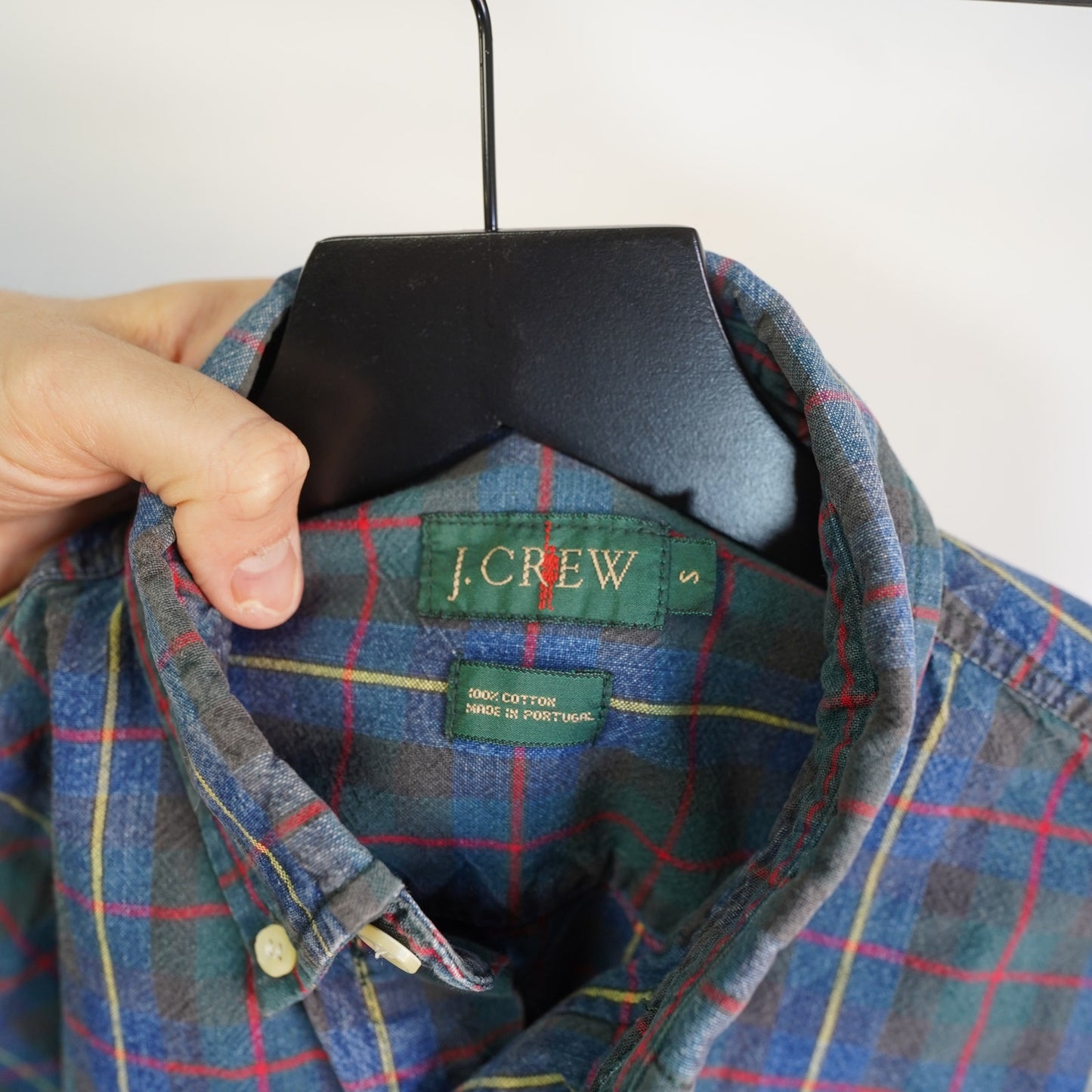 (S) Vintage J.Crew Shirt Blue Green Plaid Button Down Long Sleeve 90s Vtg