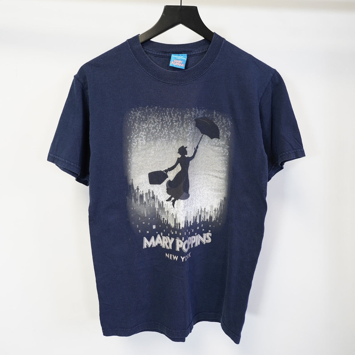 (Women's S) Vintage Mary Poppins Disney Broadway Show T-Shirt Women's S Navy Blue Retro