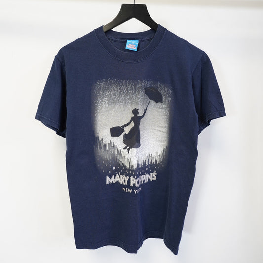 (Women's S) Vintage Mary Poppins Disney Broadway Show T-Shirt Women's S Navy Blue Retro