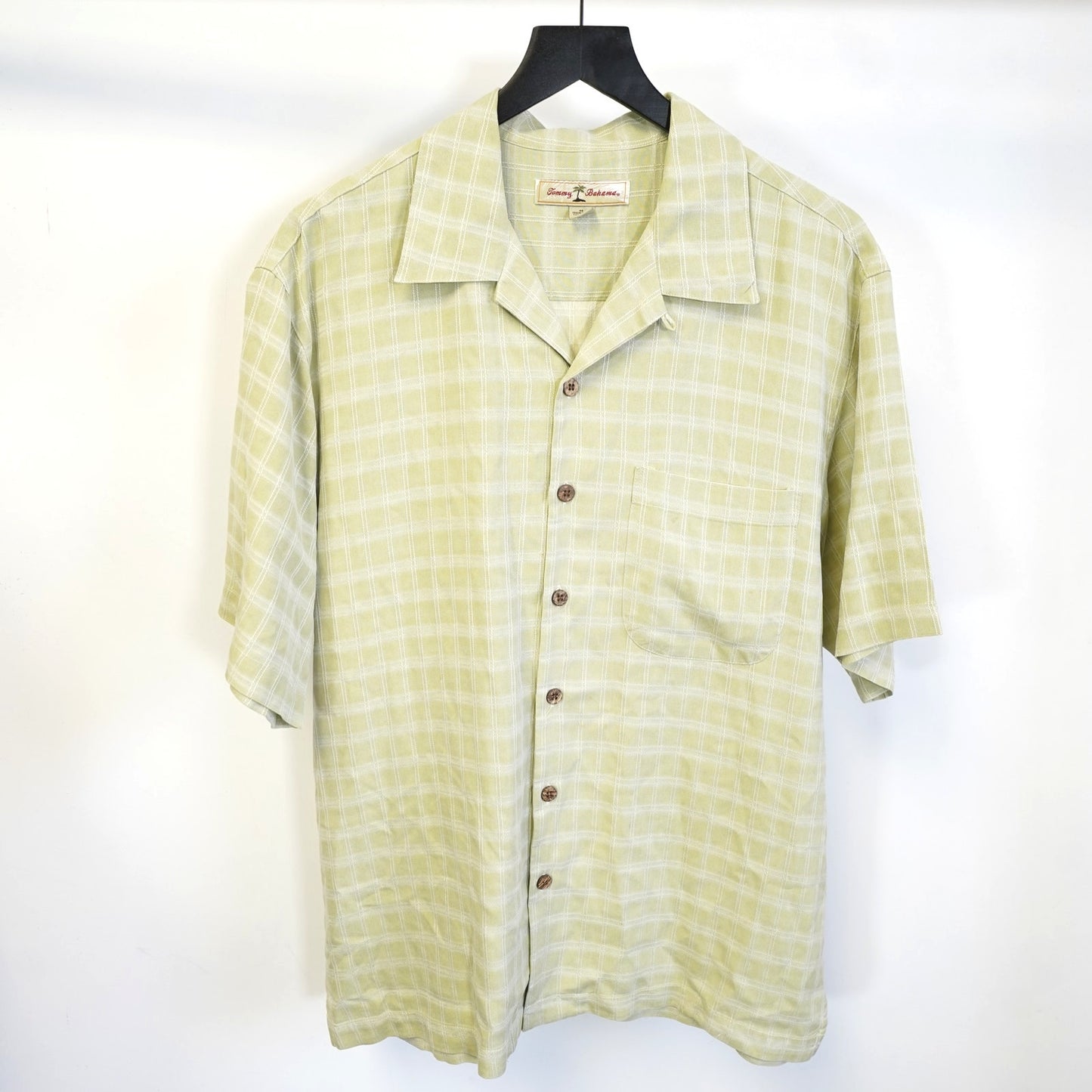 (M) Tommy Bahama 100% Silk Embroidered Palm Tree Hawaiian Shirt Men's M Green