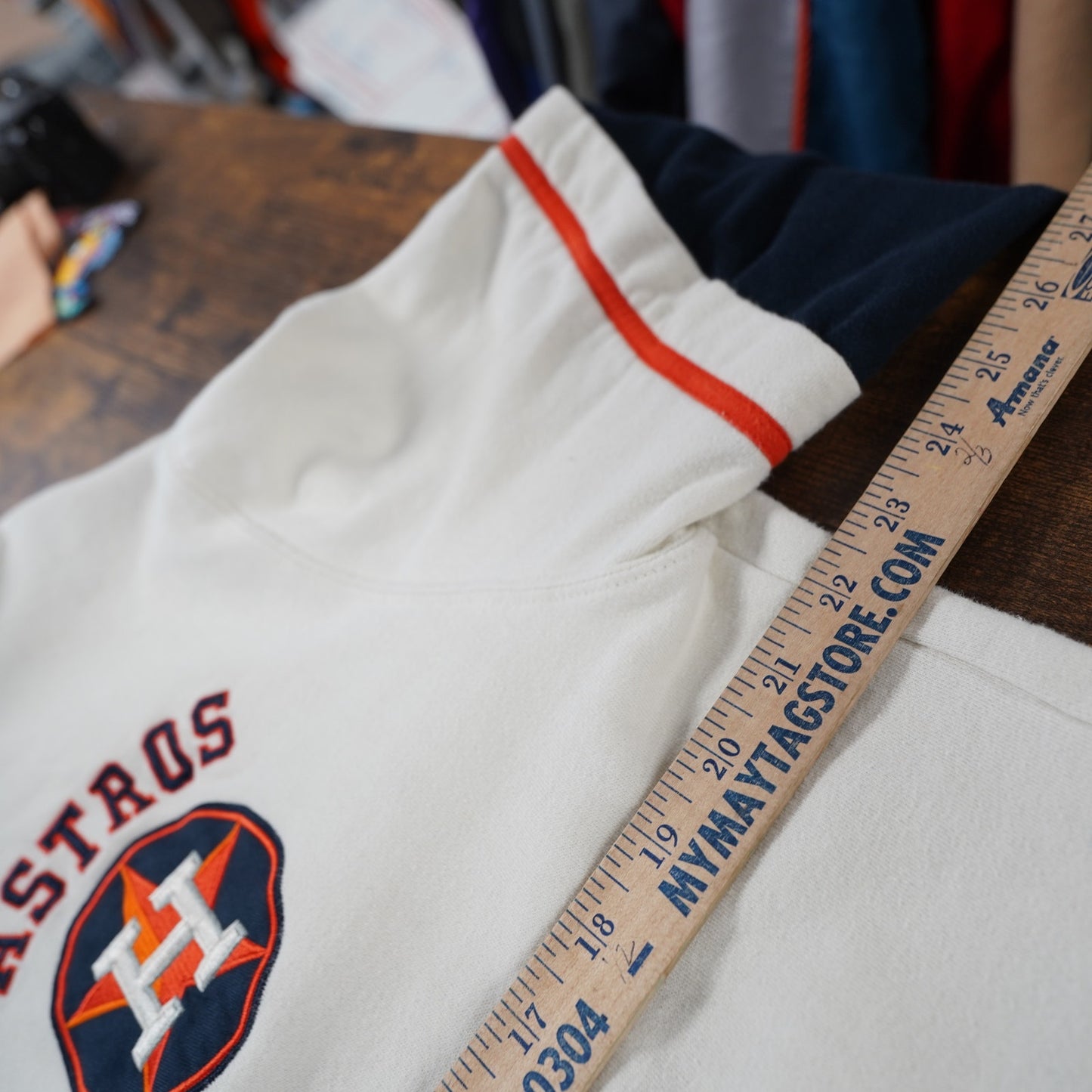 (L) Houston Astros Majestic Baseball Jersey Hoodie Men's L Embroidered Cream Blue