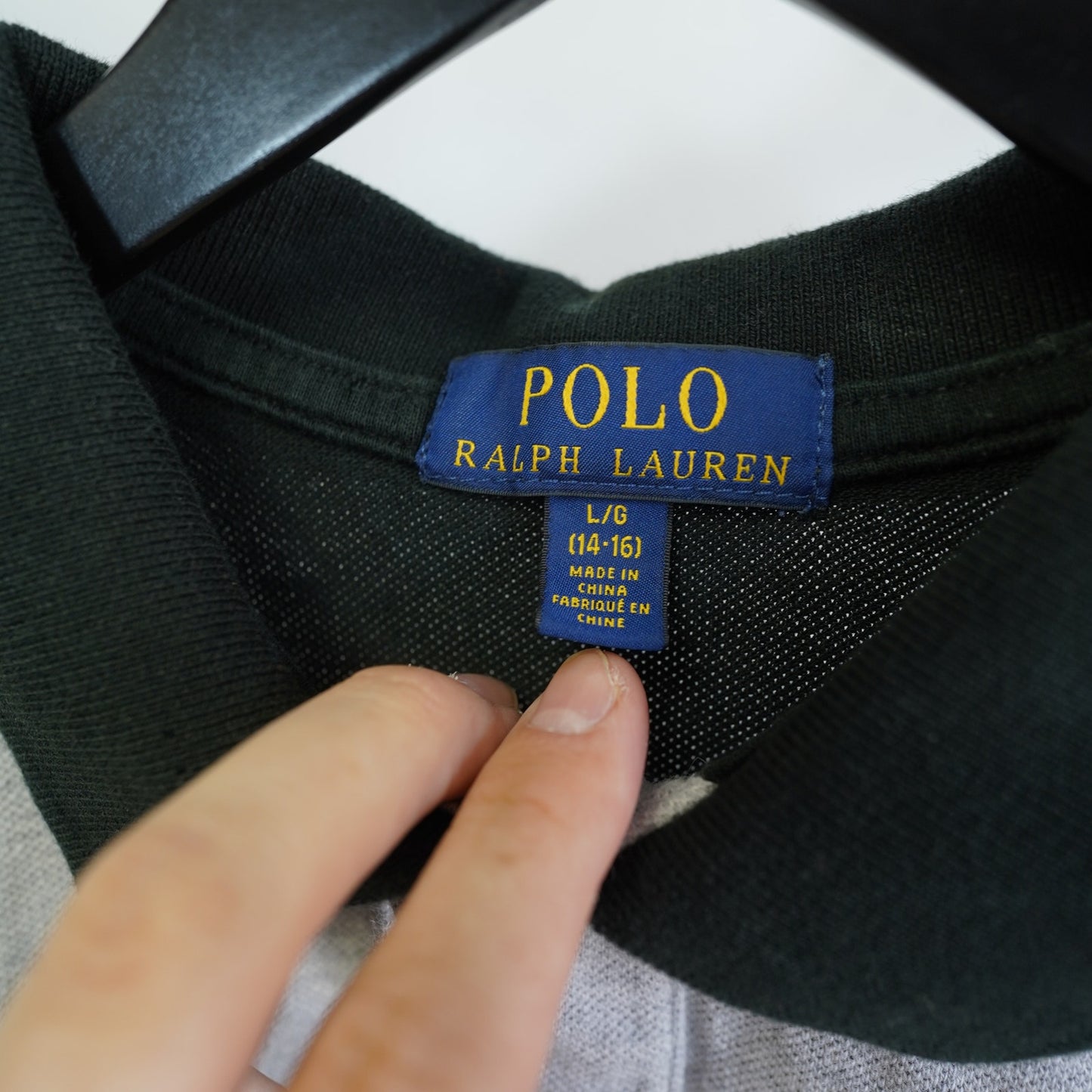 (Boys L) Polo Ralph Lauren Big Pony Sewn Colorblock Polo Shirt Boys L 14-16 Gray Black