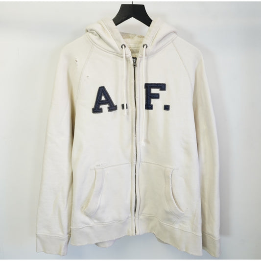 (XL) Abercrombie & Fitch Y2K Sewn Cream Hoodie Men's XL 2000s Preppy Embroidered