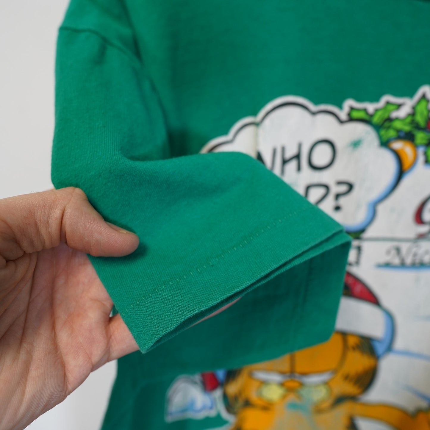 (XL) Vintage Santa Garfield Christmas T-Shirt Men's XL Single Stitch Green Holiday