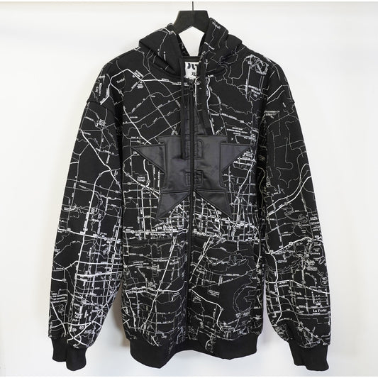 (XL) Vintage Houston City Map Embroidered Hip Hop Hoodie Men's XL Black Y2K Astros