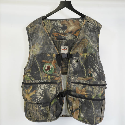 (XL-XXL) Vintage Mossy Oak Camouflage Hunting Vest Men's XL-XXL Sewn Patch Green