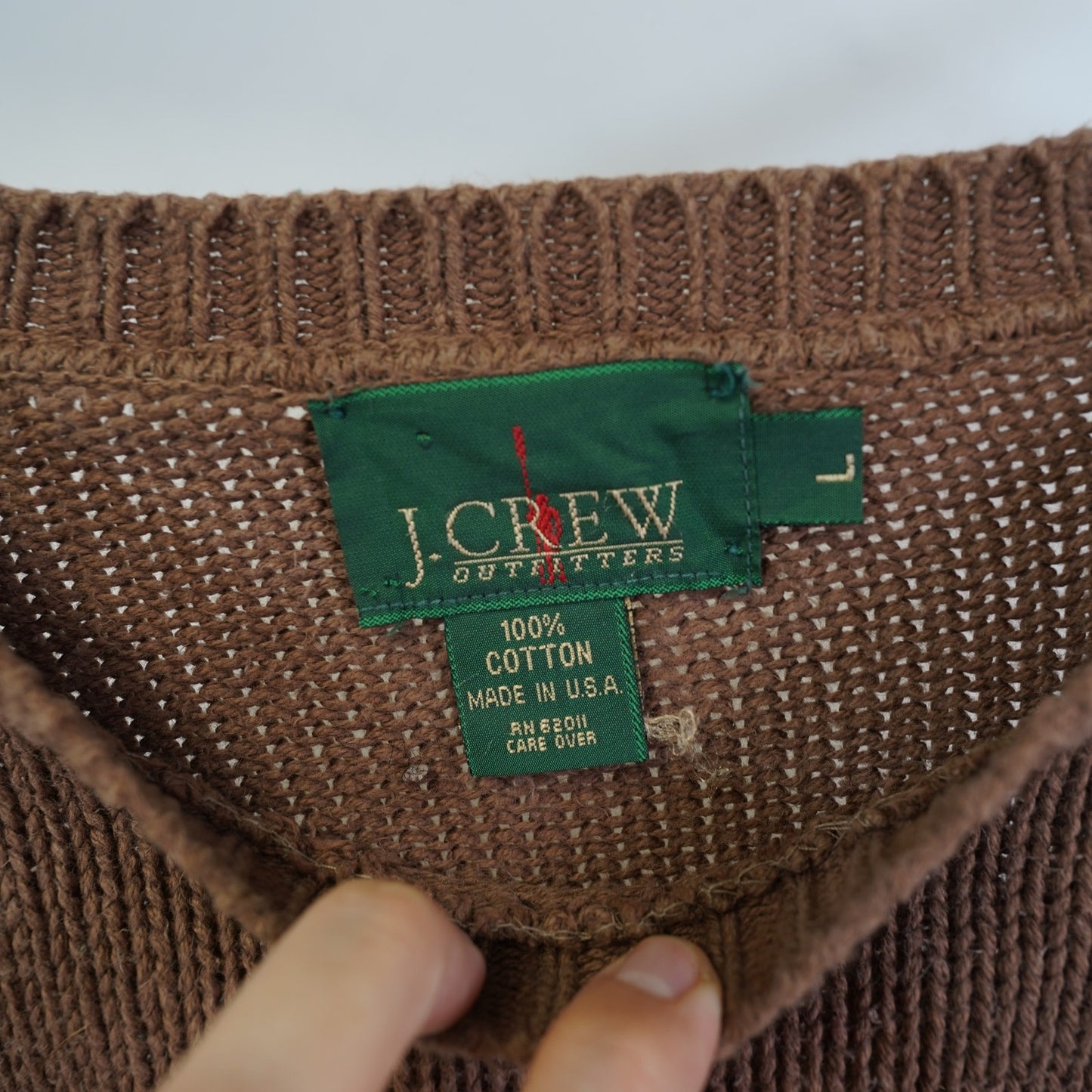 (L) Vintage J. Crew 90s Knit Striped Sweater Men's L USA Made Brown Cream
