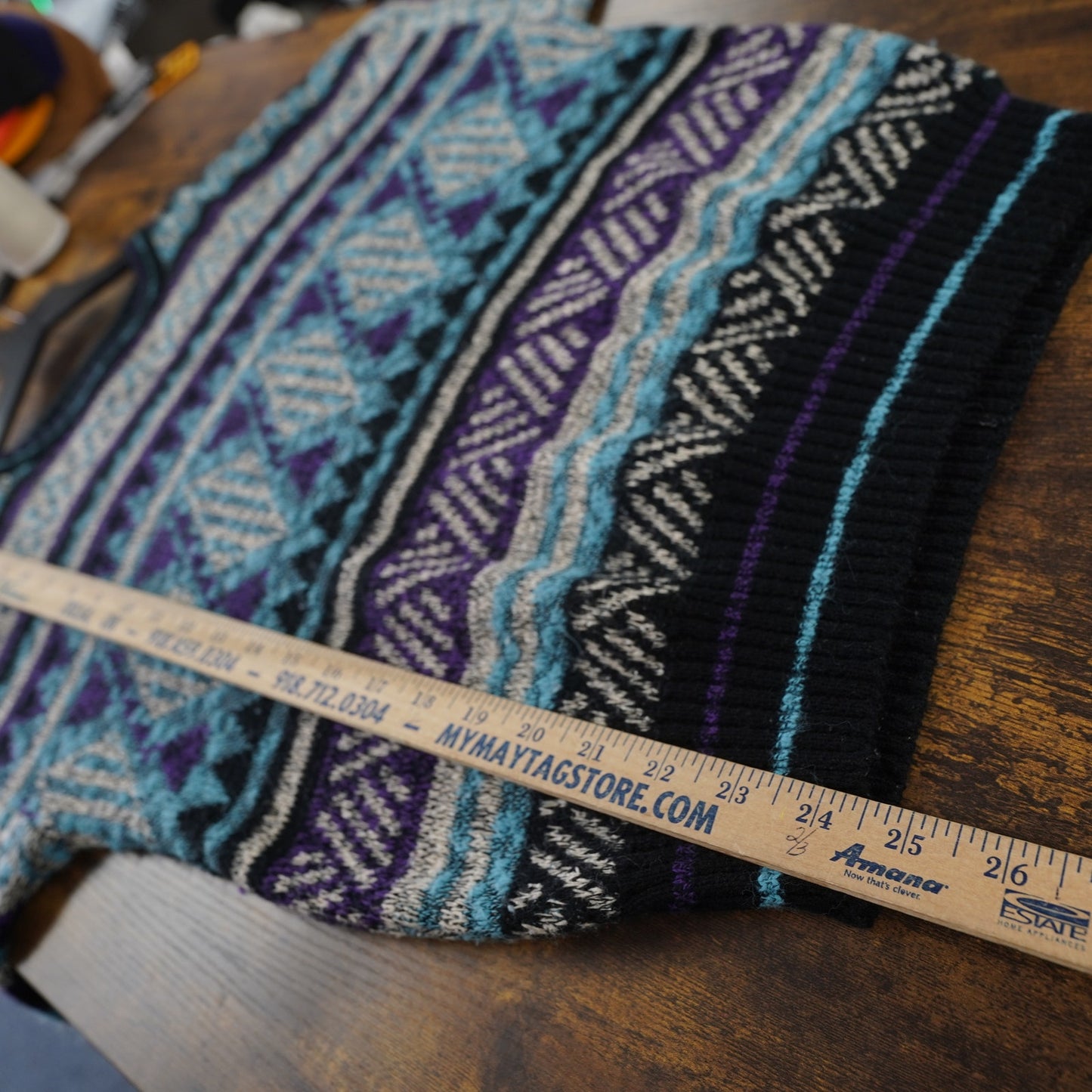 (M) Vintage Expressions 90s Geometric Knit Sweater Men's M Purple Aqua Retro 80s