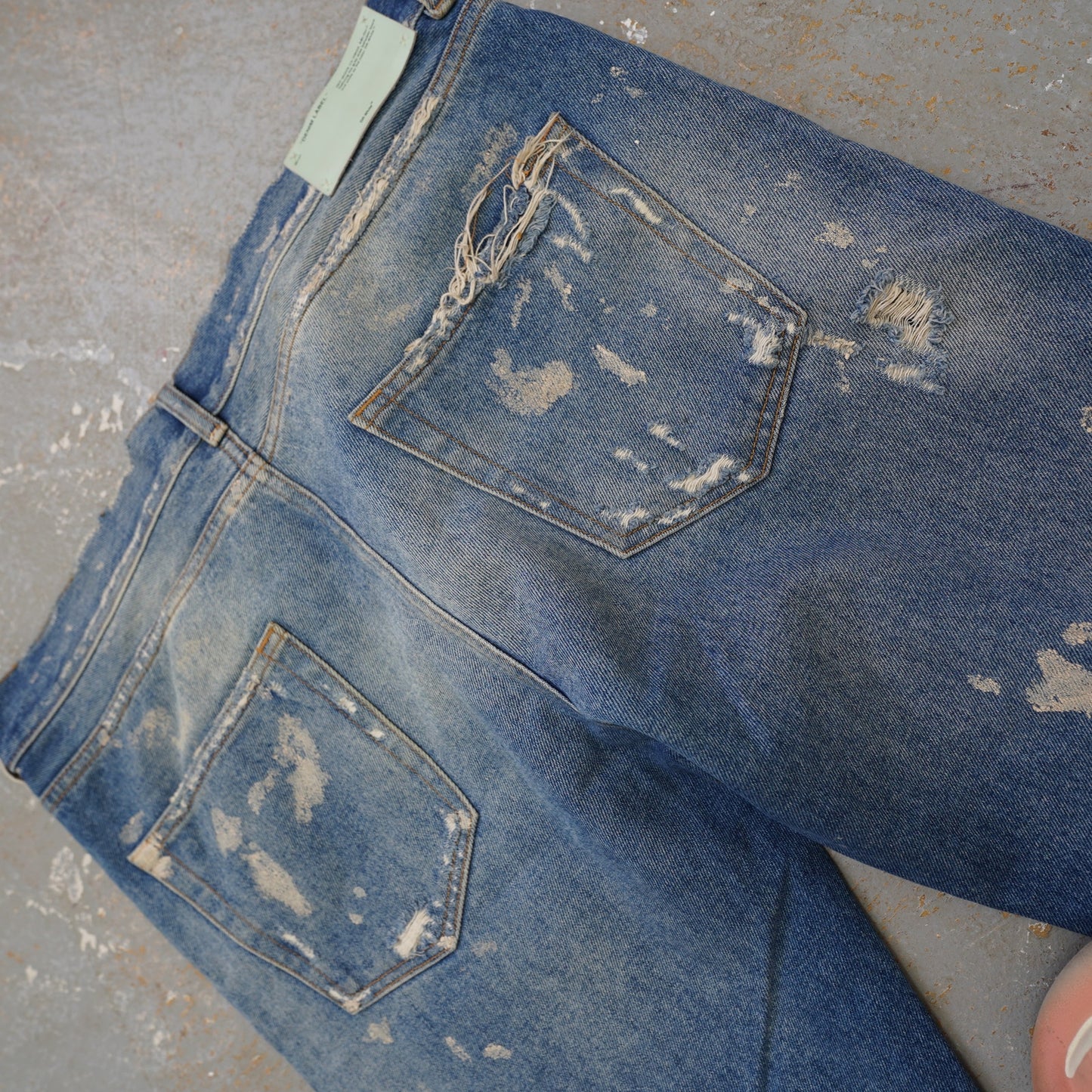 (34x32) Off-White Virgil Abloh Distressed Denim Blue Jeans Slim Fit Men's 34x32 Italian