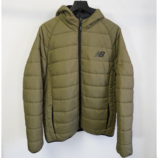 (L) New Balance Hooded Puffer Tech Jacket New w/Tags Olive Green Full Zip