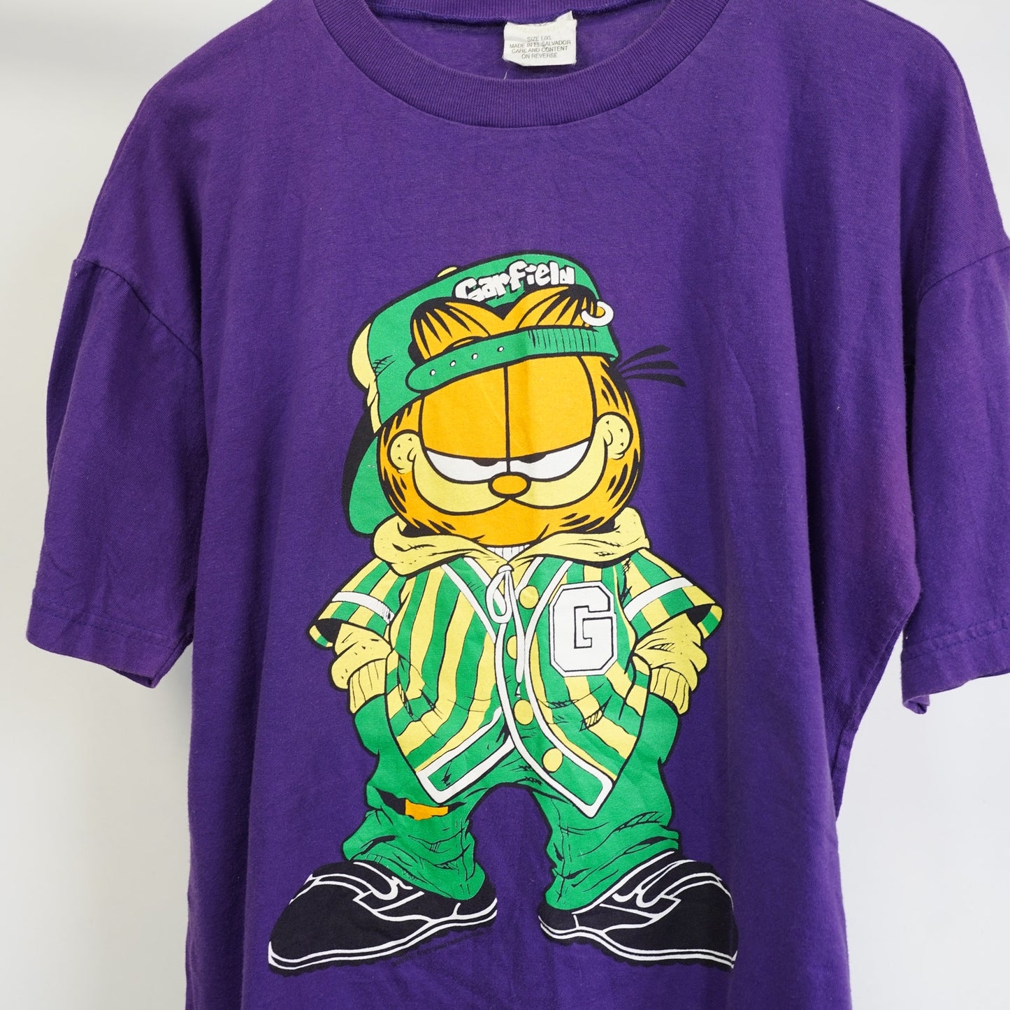 (XL) Vintage Garfield 90s Single Stitch Cartoon Hip Hop T-Shirt Men's XL Purple