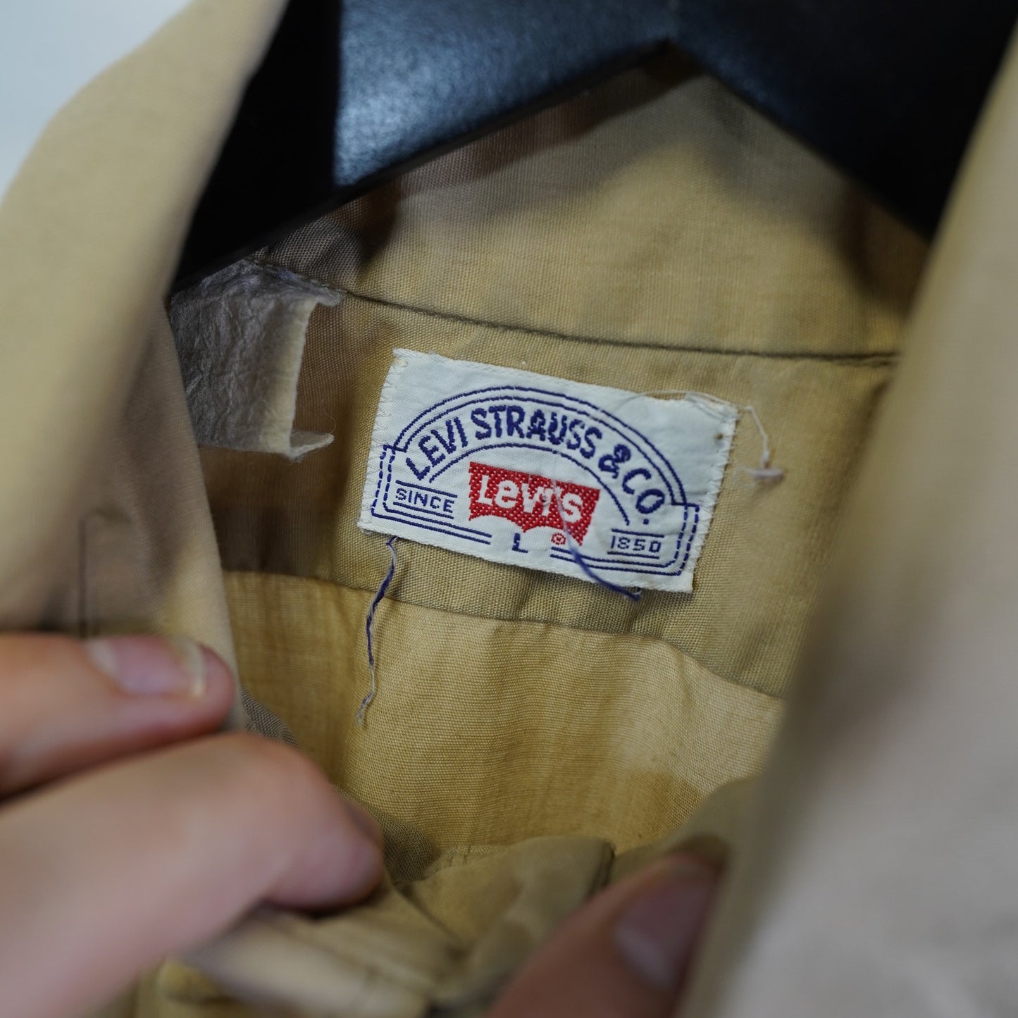 (L) True Vintage Levi's Strauss Khaki Military Button Up Shirt Men's L 70s Workwear
