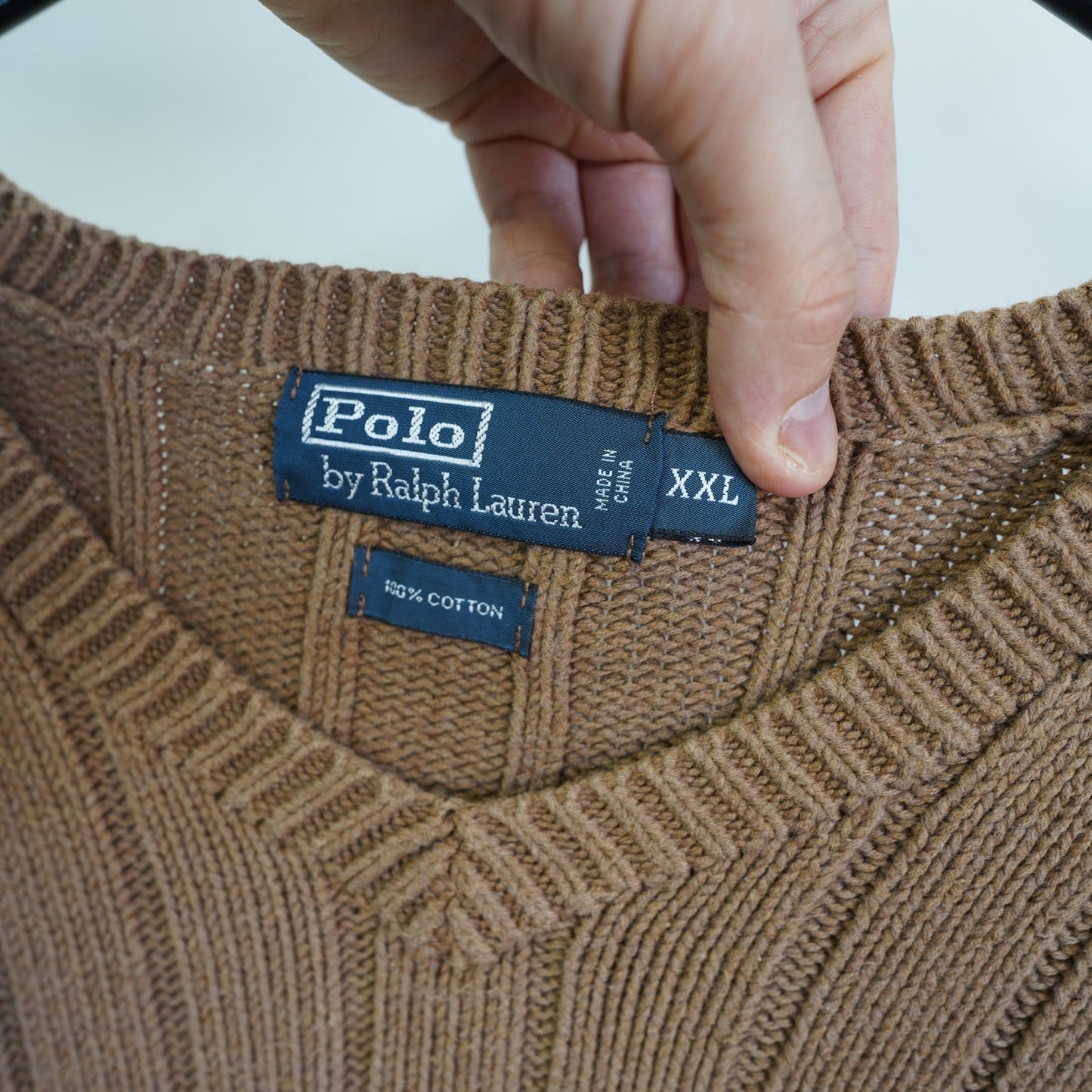 (XXL) Vintage Polo Ralph Lauren Ribbed Knit V-Neck Sweater Men's XXL Brown Preppy