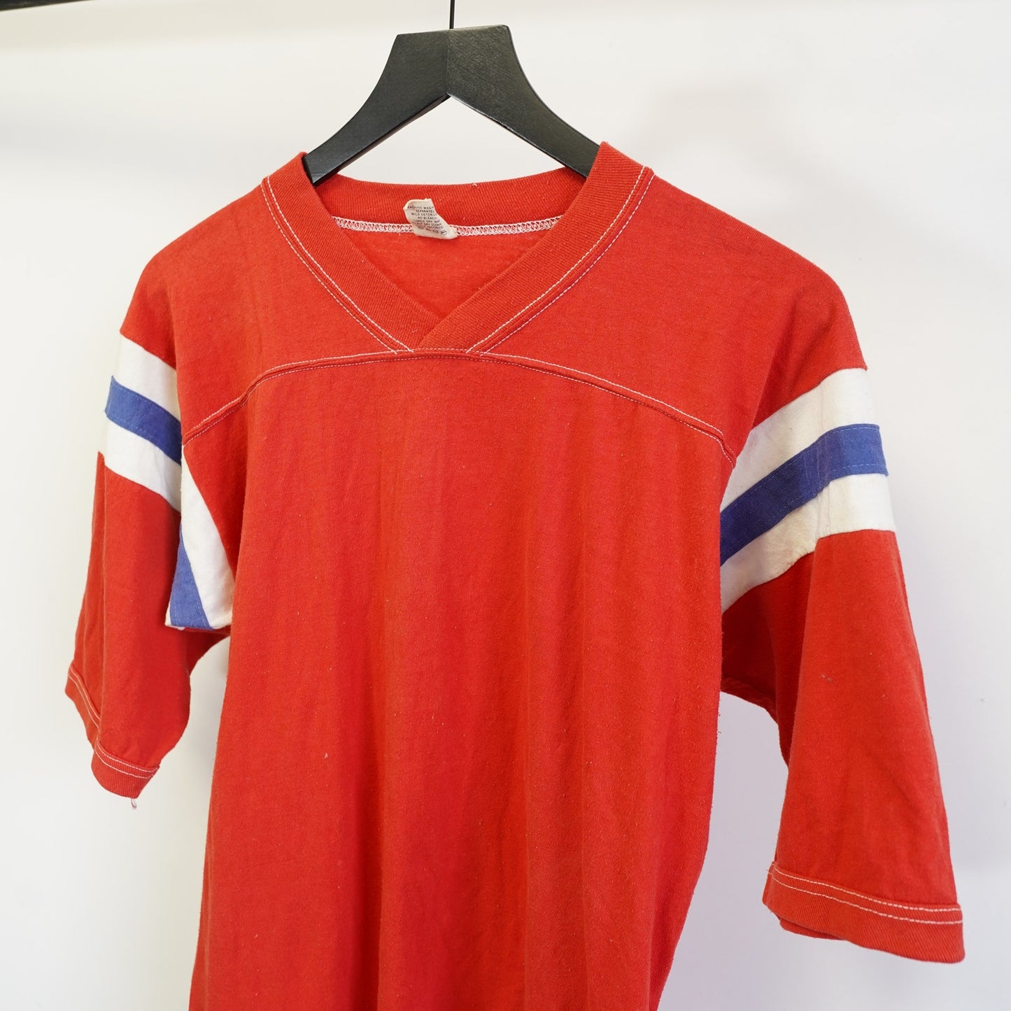 (L) True Vintage 1970s Blank Football Jersey Men's L Red Medallion 3/4 Sleeve