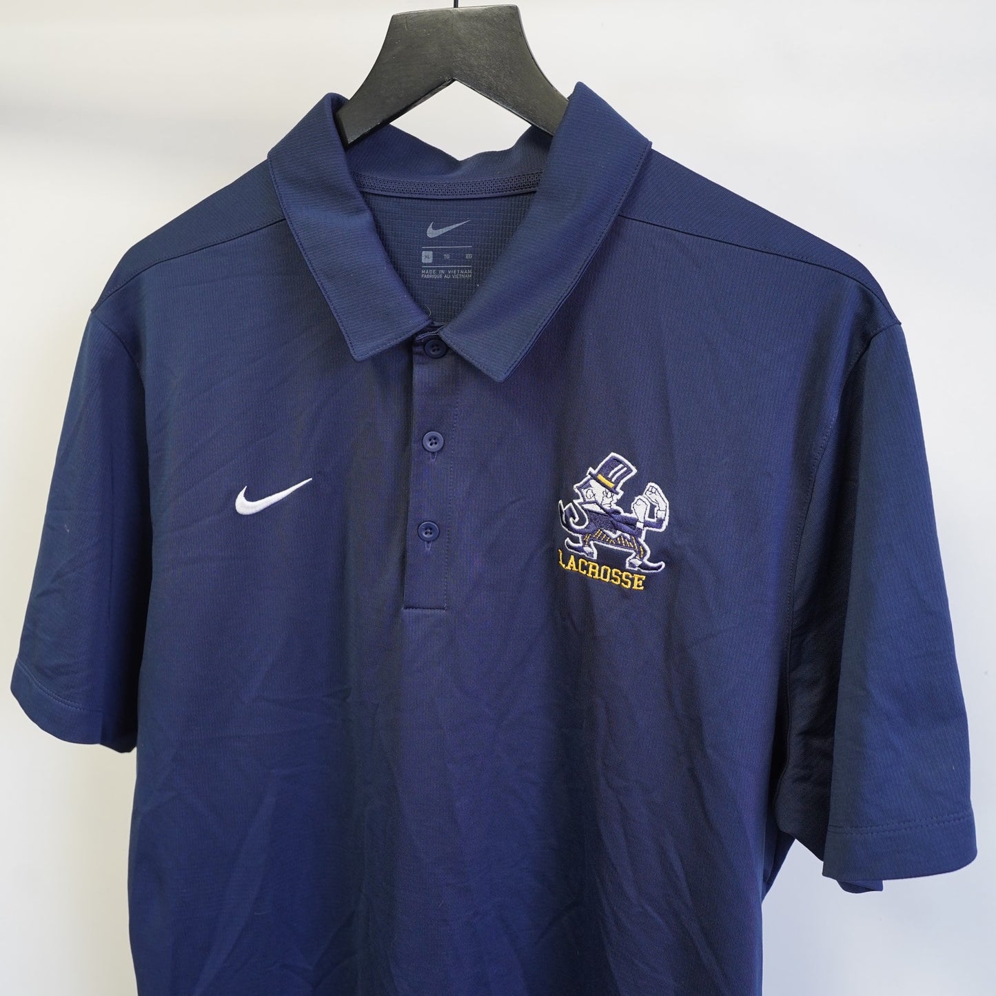 (XL) Notre Dame Lacrosse Stitched Nike Dri-Fit Performance Polo Shirt Men's XL Blue