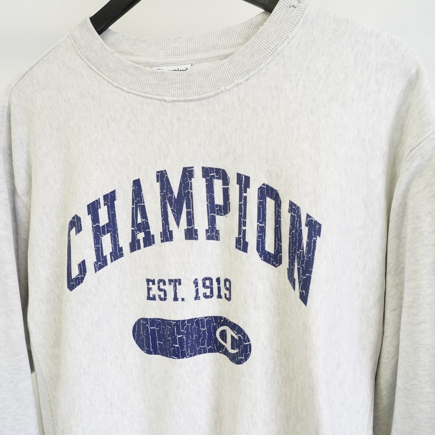 (M) Champion Reverse Weave Varsity Crewneck Sweatshirt Men's M Heather Gray Retro