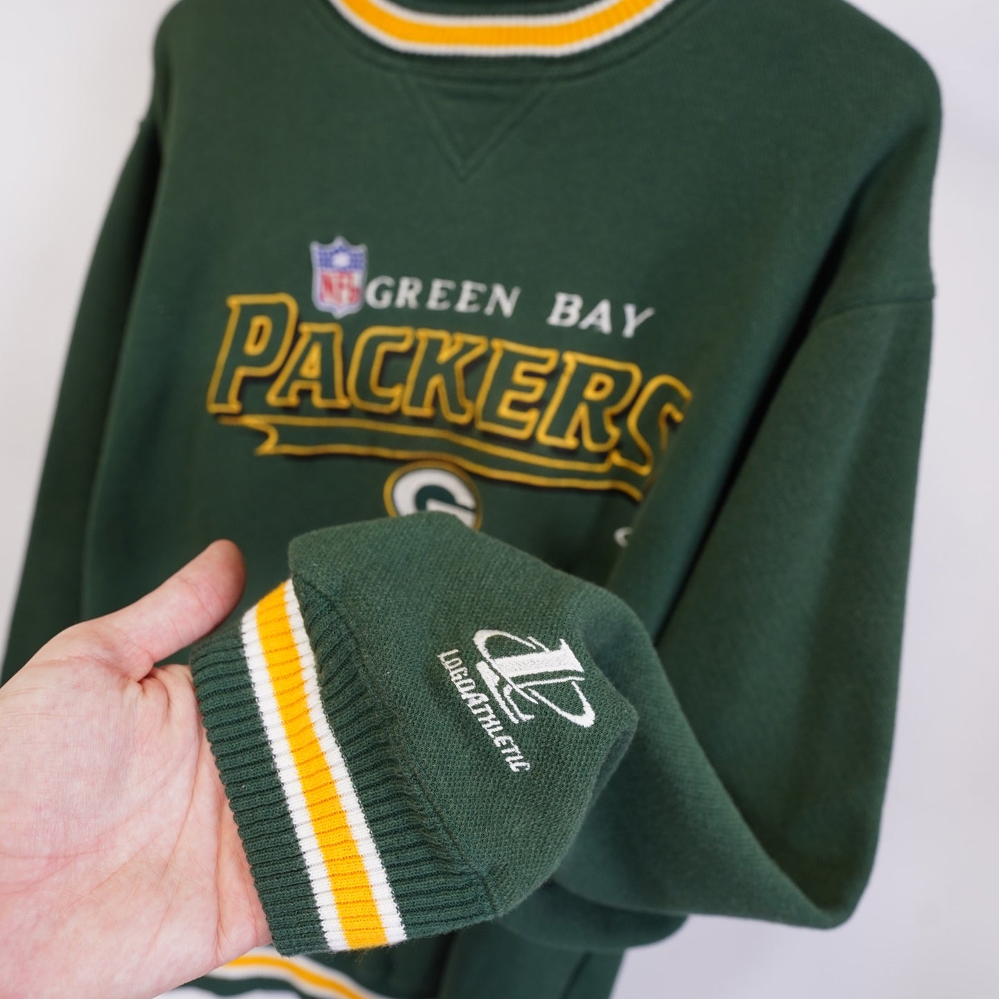 (L) Vintage Green Bay Packers Logo Athletic Embroidered Sweatshirt Men's L Green