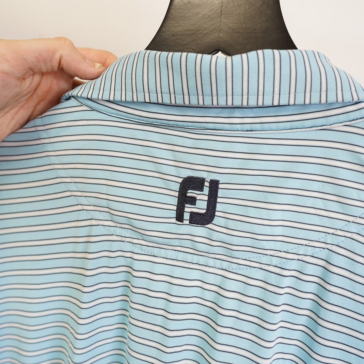 (XXL) FootJoy Winghaven Striped Performance Golf Polo Shirt Men's XXL Light Blue Sewn