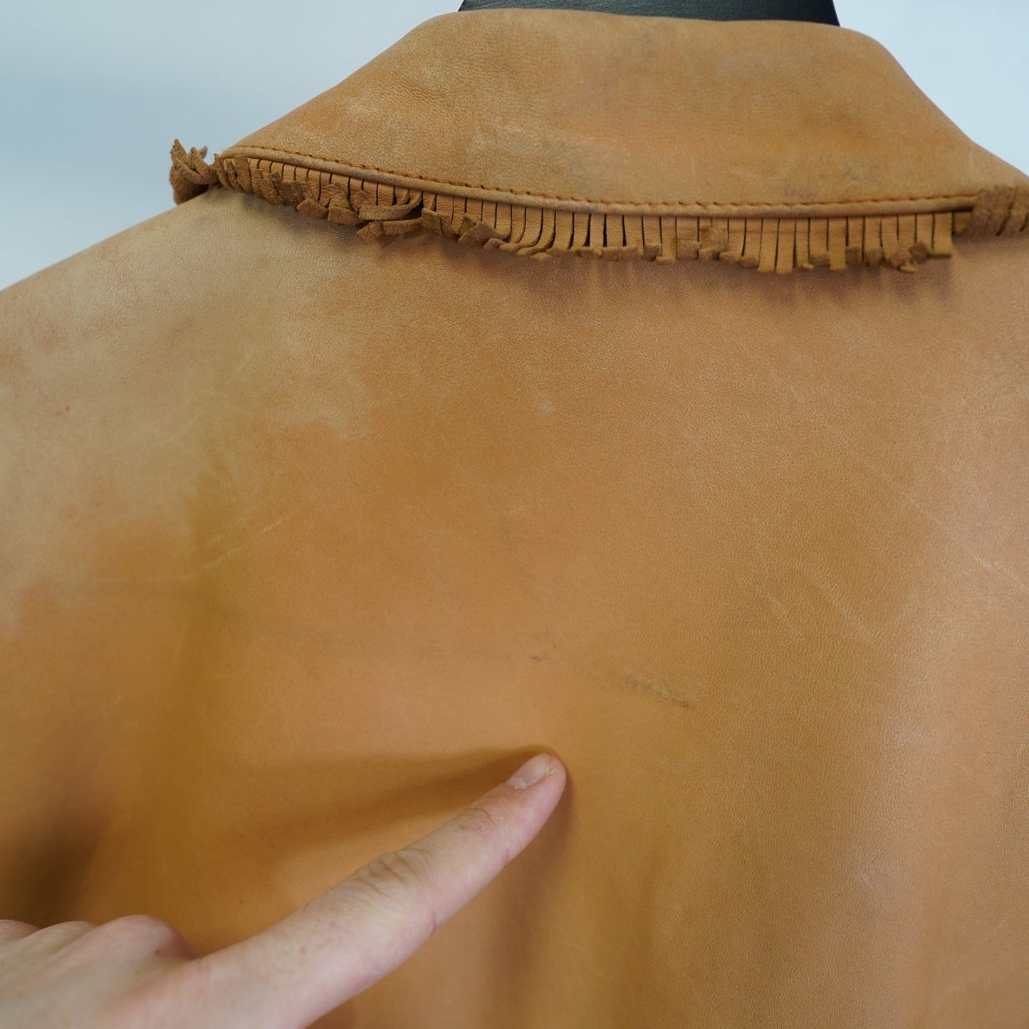 (L) Vintage Scully Genuine Leather Fringe Western Hippie Jacket Men's L Sz 42 Tan