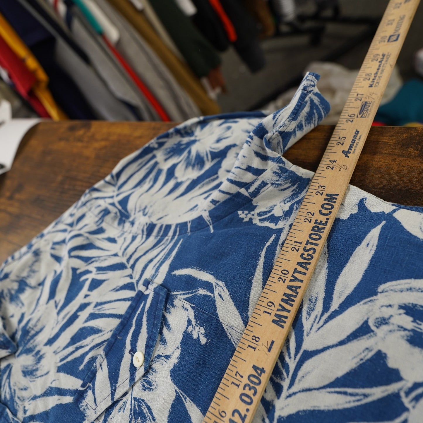 (L) Polo Ralph Lauren 100% Line Floral Popover Hawaiian Shirt Men's L Blue White