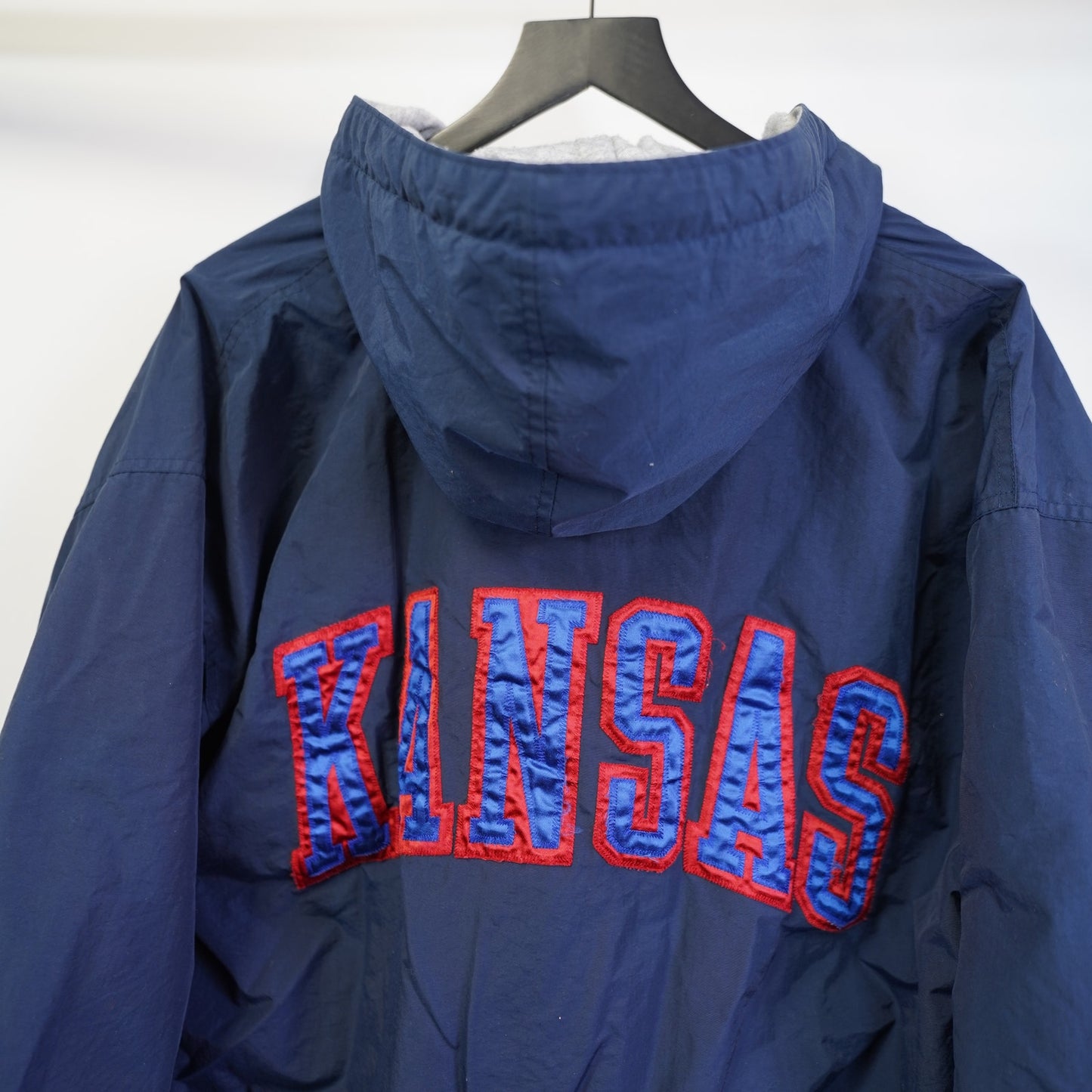 (L) Vintage Kansas Jayhawks Embroidered Windbreaker Men's L Blue Full Zip Sewn