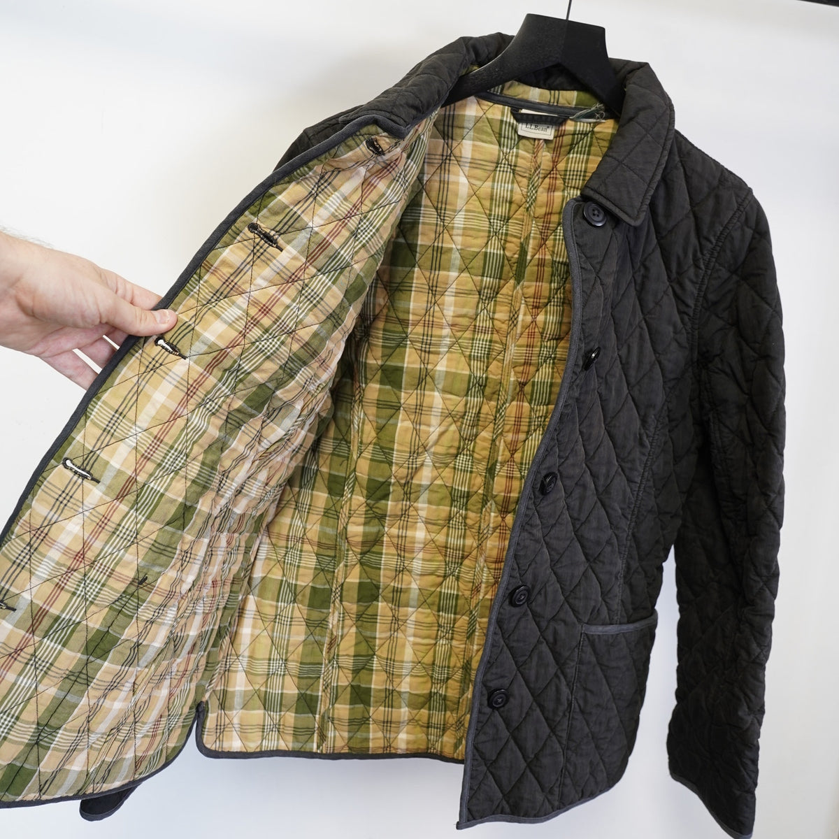(M) L.L. Bean Diamond-Quilted Jacket Blanket Lined Plaid Women's M Black Preppy